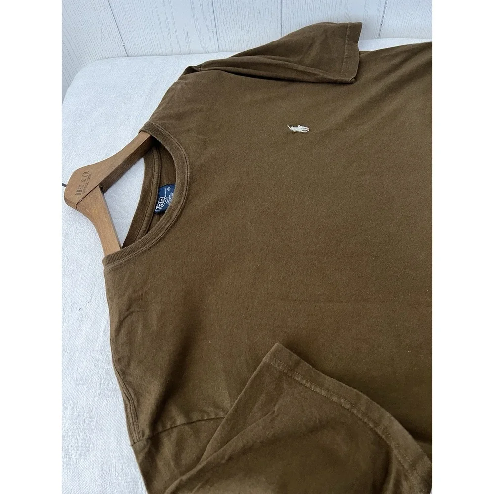 VTG Polo Ralph Lauren T-Shirt Army Green Brown Oversized Medium Cotton Pony